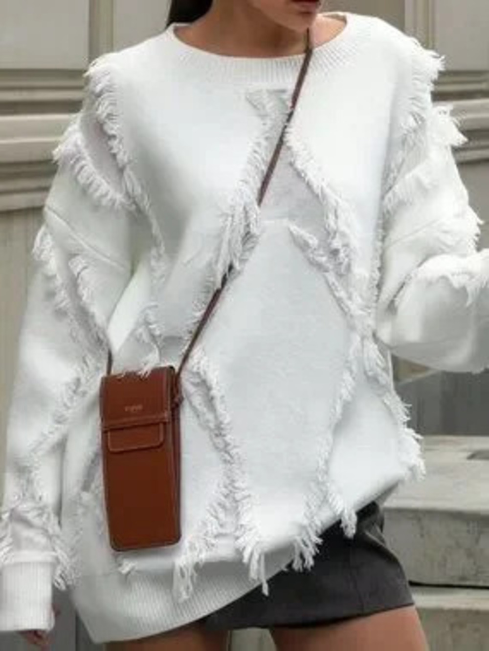 White Casual Women's Loose Knit Sweater